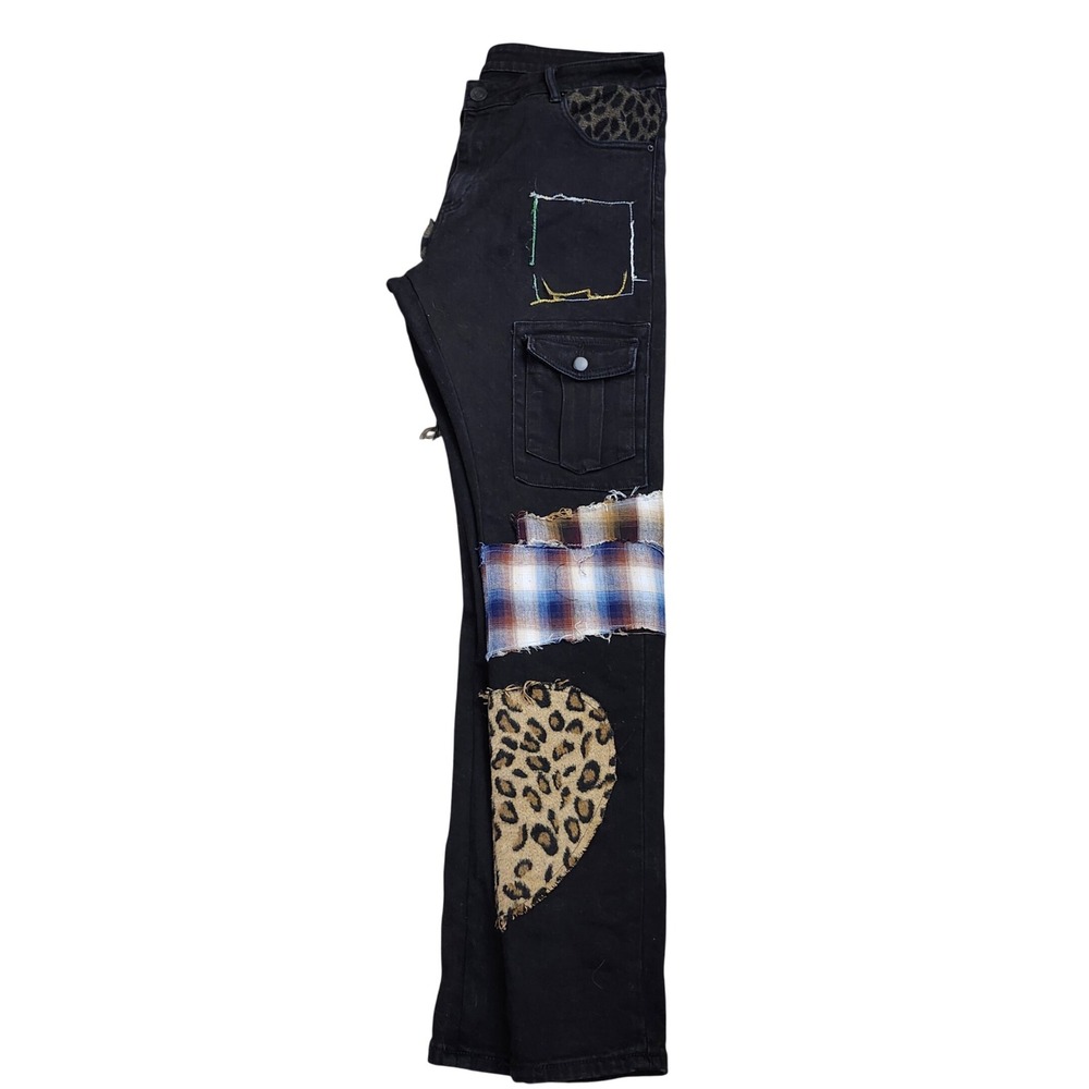 Embellish‎ Trey Black Cargo Patchwork Jeans Leopard Plaid Size 36 Streetwear - Picture 12 of 14